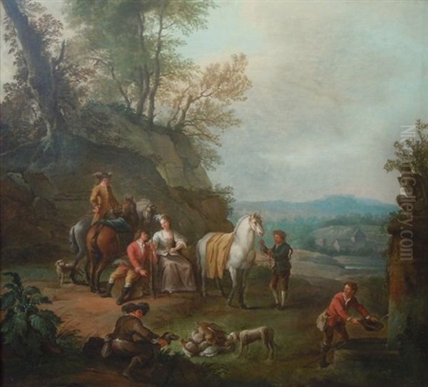 La Halte Pendant La Chasse Oil Painting by Carel van Falens