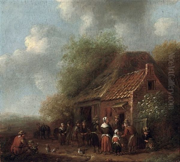 Peasants By An Inn Oil Painting by Carel van Falens