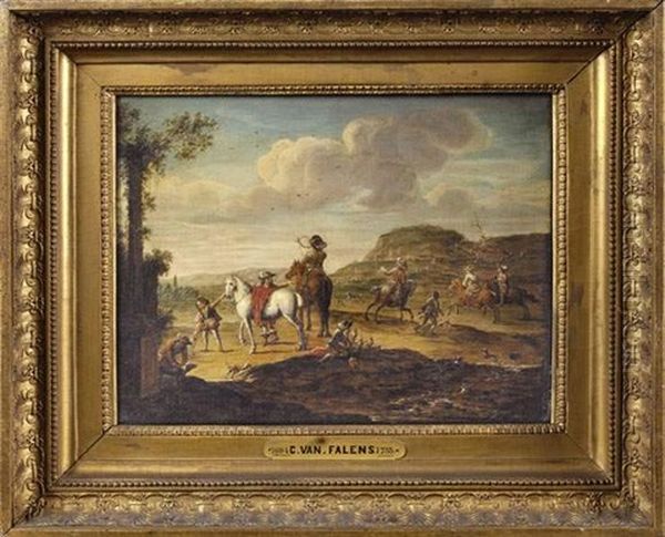 Le Depart Pour La Chasse Oil Painting by Carel van Falens