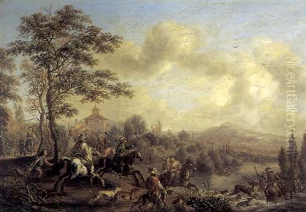 Scene De Chasse A Courre Oil Painting by Carel van Falens