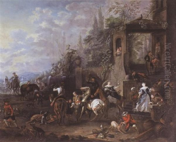 Le Depart Pour La Chasse Au Faucon Oil Painting by Carel van Falens