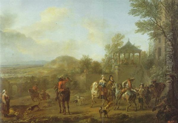 Depart Pour La Chasse Oil Painting by Carel van Falens