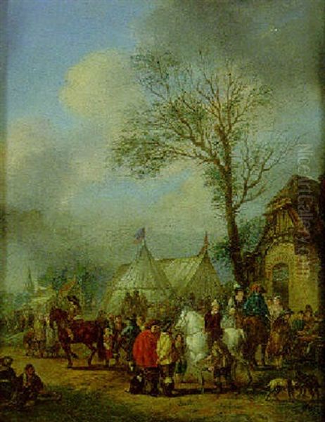 Horsemen And Other Figures Before An Inn Oil Painting by Carel van Falens