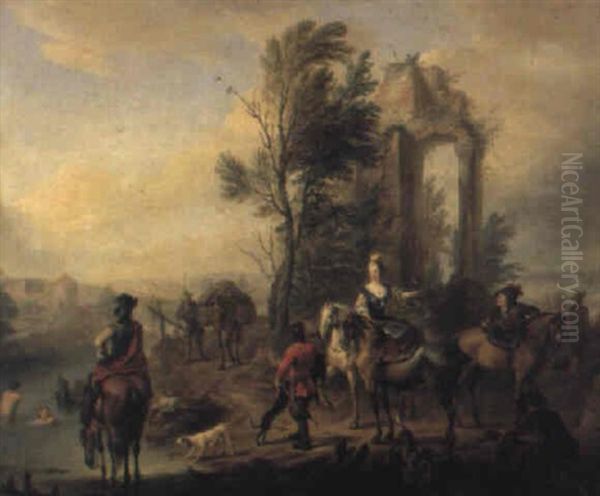 Le Depart Pour La Chasse Au Faucon Oil Painting by Carel van Falens