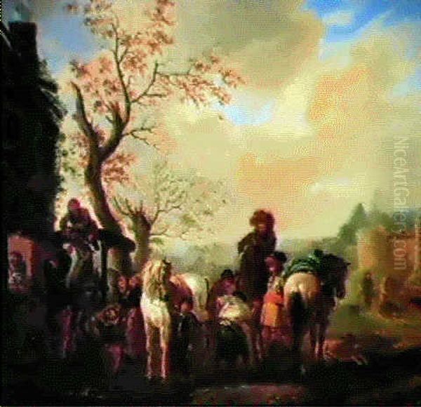 Marechal Ferrand, Chevaux Et Personnage Dans Un Paysage Oil Painting by Carel van Falens