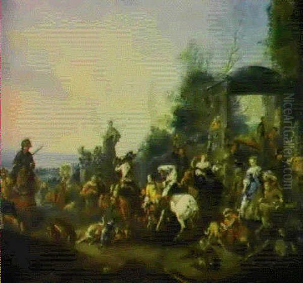 Le Depart Pour La Chasse Au Faucon Oil Painting by Carel van Falens