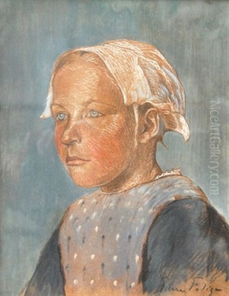 Jeune Bretonne Au Bonnet Oil Painting by Pierre Falize