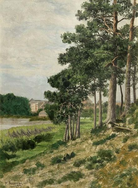 Sommerliche Kustenlandschaft Mit Ortsansicht Oil Painting by Max Asperger