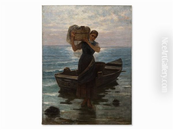 Young Fisher Girl Oil Painting by Georg Richard Falkenberg