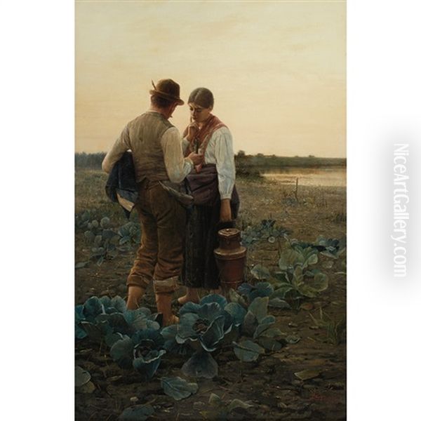 Encounter In The Fields Oil Painting by Georg Richard Falkenberg