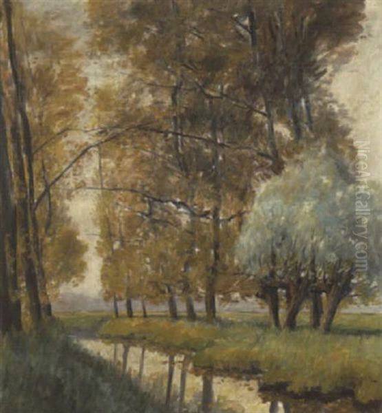 Niederrheinische Bachlandschaft Oil Painting by Richard Falkenberg