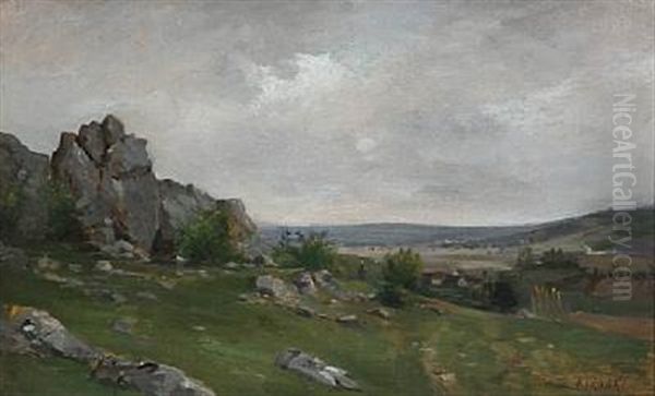 Hilly Landscape With Rocks Oil Painting by Clement Alphonse Antonin Fanart