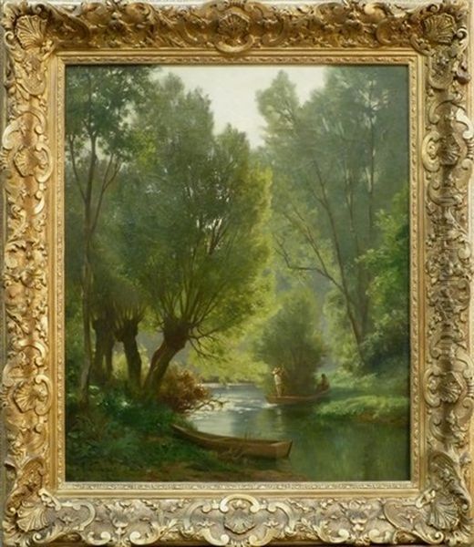 Paysage A La Rivere Oil Painting by Clement Alphonse Antonin Fanart