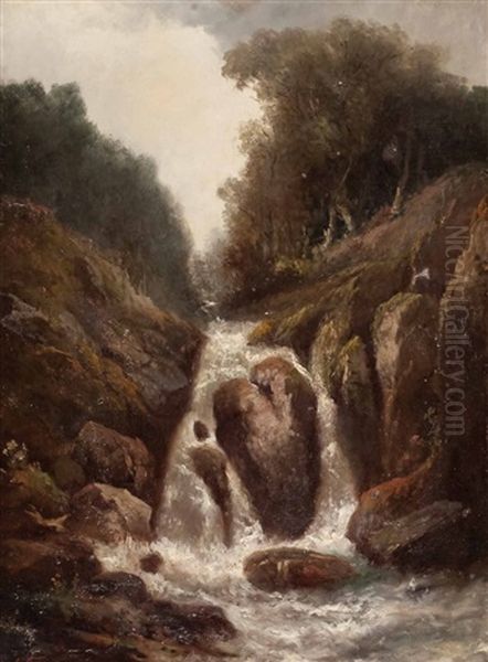 Wasserfall Im Gebirgstal Oil Painting by Clement Alphonse Antonin Fanart