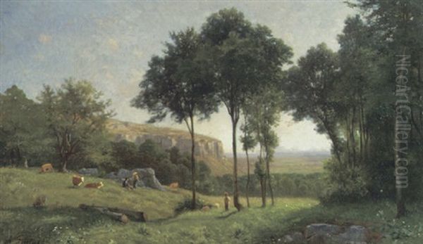 Landschaft Mit Vieh Oil Painting by Clement Alphonse Antonin Fanart