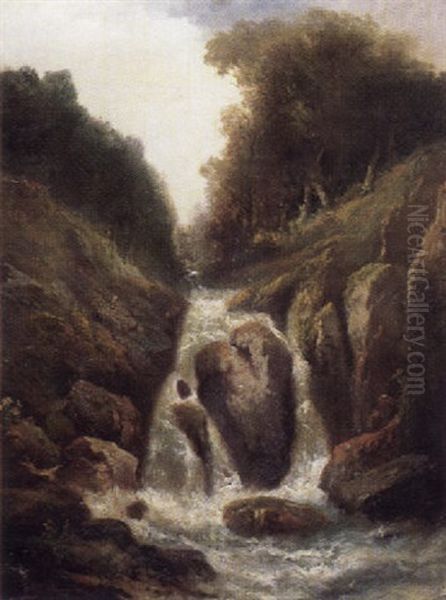 Wasserfall Im Gebirgstal Oil Painting by Clement Alphonse Antonin Fanart