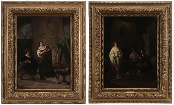 A Pair Of Paintings: Titian Painting Flora Oil Painting by Enrico Fanfani