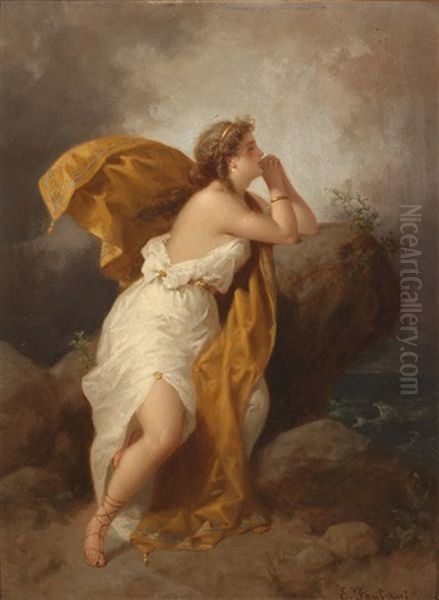 Elena, Helen Of Troy Gazing Out To Sea Oil Painting by Enrico Fanfani