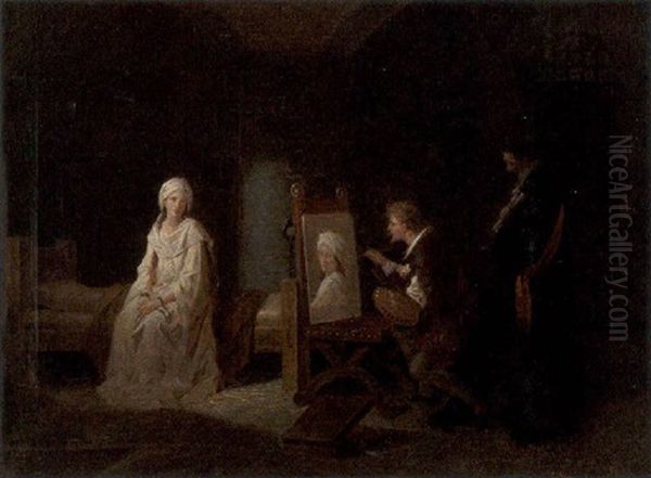 Le Peintre Et Son Modele Dans L'atelier Oil Painting by Enrico Fanfani