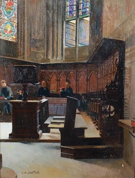 A Church Interior Oil Painting by Antonio Maria Aspettati