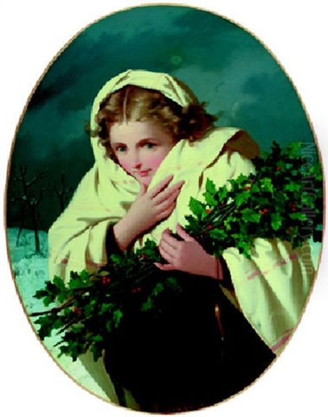 Madchen Mit Einem Bundel Ilex In Winterlandschaft Oil Painting by Enrico Fanfani