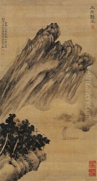 Five Peaks Of Mountain In Autumn Oil Painting by  Fang Congyi