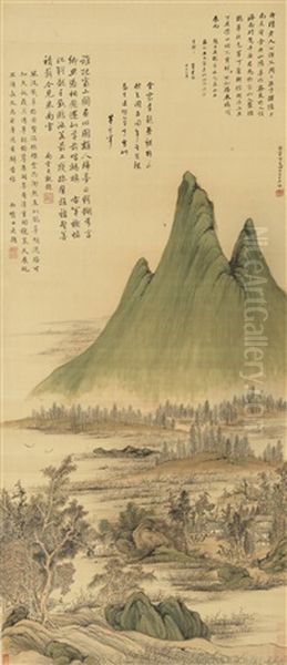 The Autumn Colors On The Qiao And Hua Mountain Following Zhao Mengfu And Dong Qichang Oil Painting by  Fang Shishu