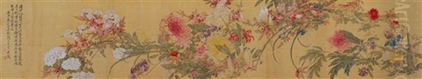 Flowers In The Style Of Mogu Oil Painting by  Fang Xun