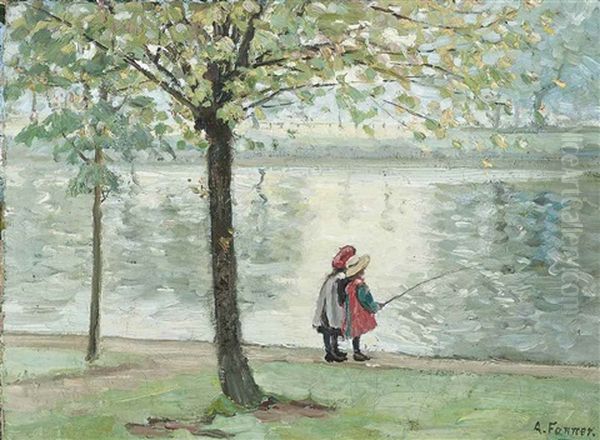 Fishing In The Park Oil Painting by Alice Maud Fanner