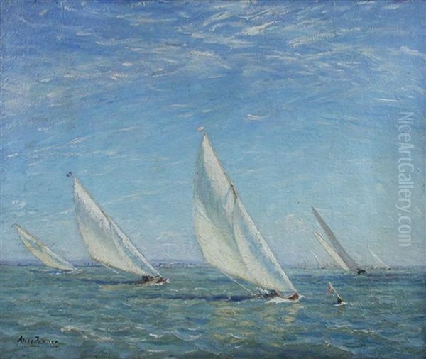 Yachts Approaching A Windwardmark, Close-hauled Oil Painting by Alice Maud Fanner