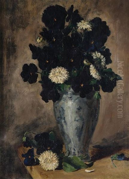 Pensees Et Dahlias Dans Un Vase Oil Painting by Henri Fantin-Latour