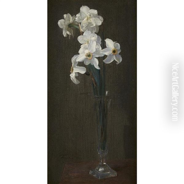 Narcisses Simples Et Doubles Dans Un Verre Long Oil Painting by Henri Fantin-Latour