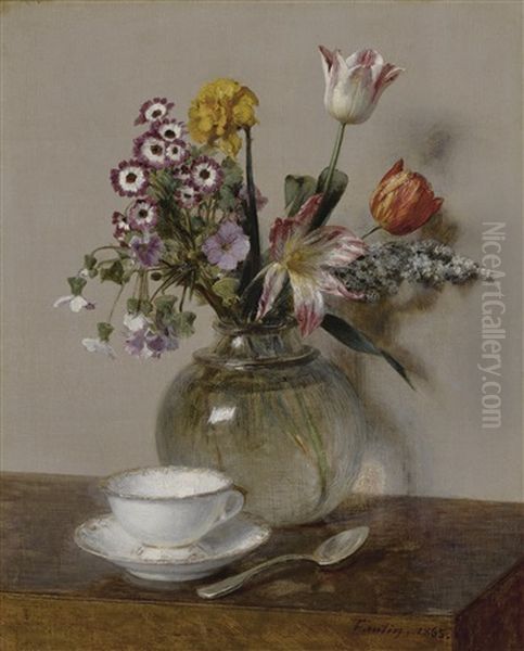 Fleurs De Printemps Avec Une Tasse Et Une Soucoupe Oil Painting by Henri Fantin-Latour