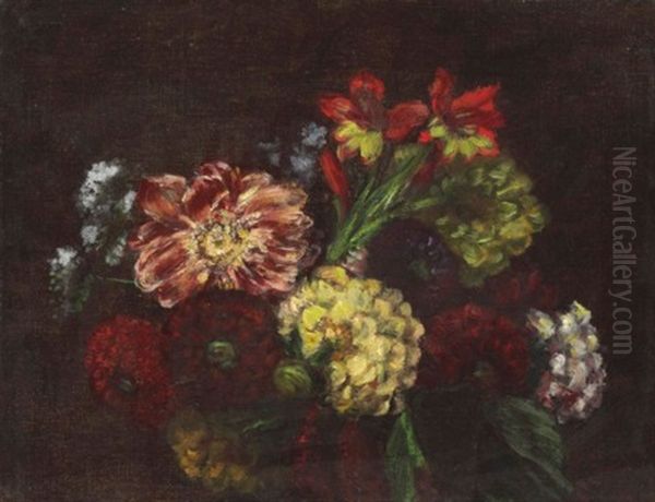 Fleurs, Dahlias, Glaieuls Oil Painting by Henri Fantin-Latour