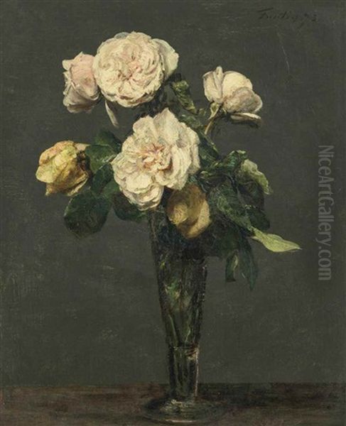 Roses The Dans Une Flute A Champagne Oil Painting by Henri Fantin-Latour