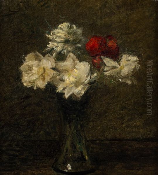 A Red Rose Amid The White Oil Painting by Henri Fantin-Latour