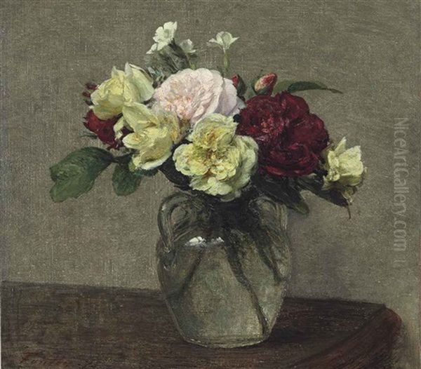 Bouquet De Roses Variees Et Oeillets Oil Painting by Henri Fantin-Latour