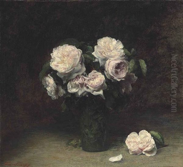 Roses Dans Un Verre Oil Painting by Henri Fantin-Latour