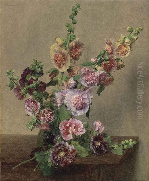 Roses Tremieres Oil Painting by Henri Fantin-Latour