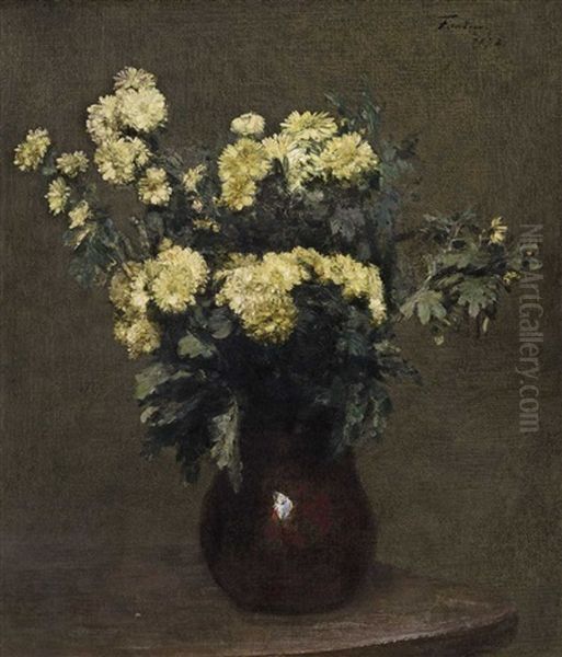 Crysanthemums In A Earthen Vase Oil Painting by Henri Fantin-Latour