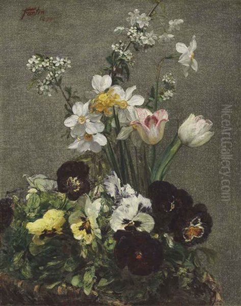 Narcisses, Tulipes Et Pensees Oil Painting by Henri Fantin-Latour