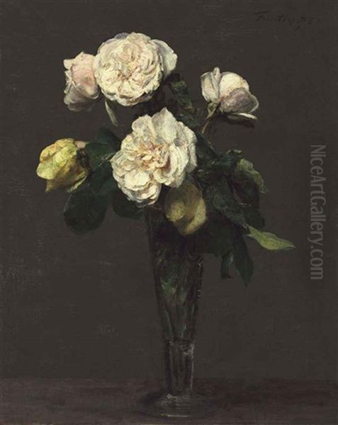 Roses The Dans Une Flute A Champagne Oil Painting by Henri Fantin-Latour