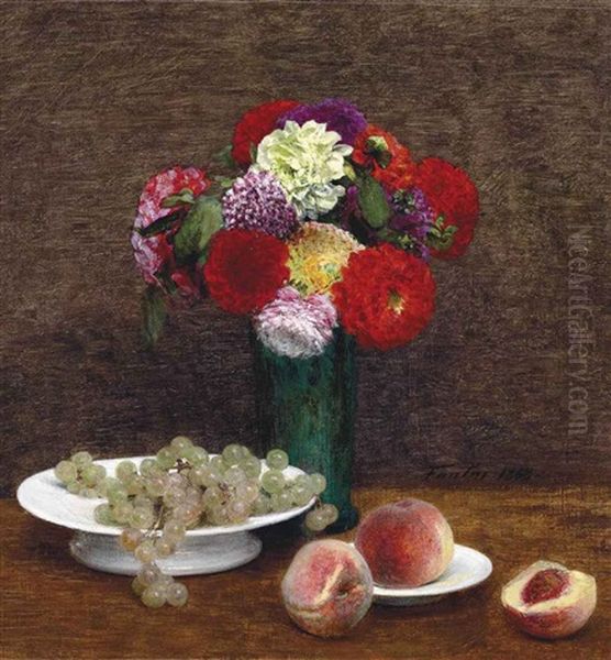 Nature Morte (dahlias, Raisins Et Peches) Oil Painting by Henri Fantin-Latour