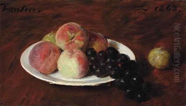 Peches Et Raisins Sur Une Assiette Blanche Oil Painting by Henri Fantin-Latour