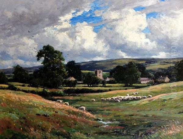 A Lancashire Valley Oil Painting by Reginald Aspinwall