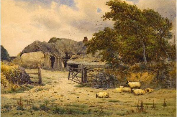 Sheep Grazing By A Farm Gate Oil Painting by Reginald Aspinwall