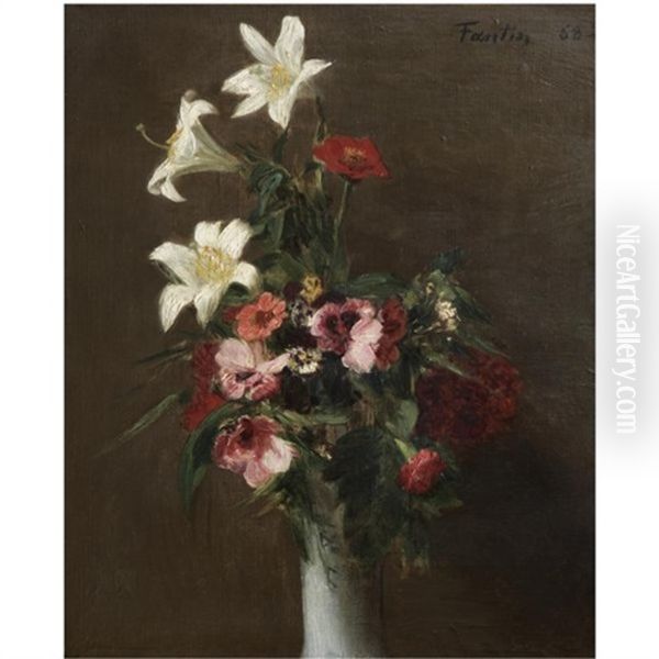 Fleurs Dans Un Vase De Porcelaine Oil Painting by Henri Fantin-Latour