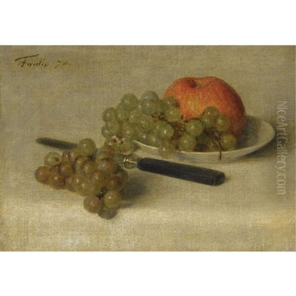 A Still Life With An Apple And Grapes Oil Painting by Henri Fantin-Latour