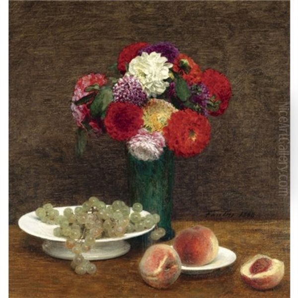 Nature Morte: Dahlias, Raisins Et Peches by Henri Fantin-Latour