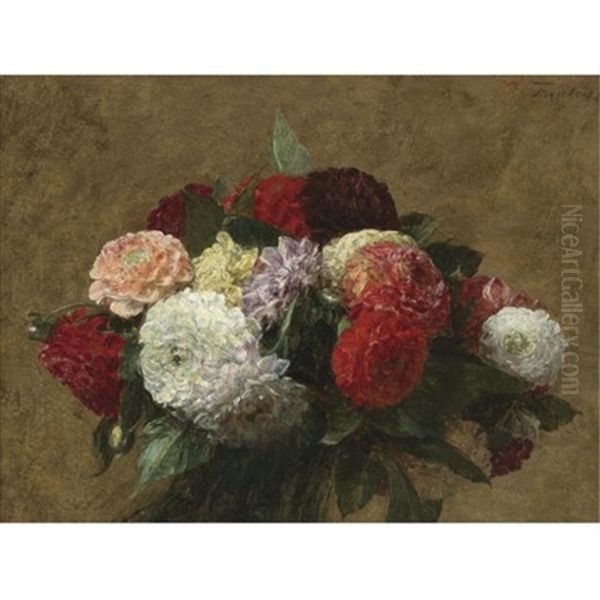 Dahlias Oil Painting by Henri Fantin-Latour